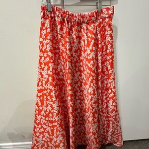 Red Floral Midi Skirt - Elastic Waist